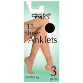 Joanna Gray Sheer 15 Denier Comfort Top Anklets (3 Pair Pack)